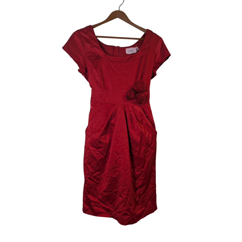 Vtg Red Party Dress 1980s Roses Cocktail Hoco Wedding Retro Twee Womens Small